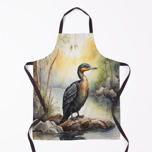 Item preview, Cormorant in green forest watercolor painting designed and sold by shokA Design.