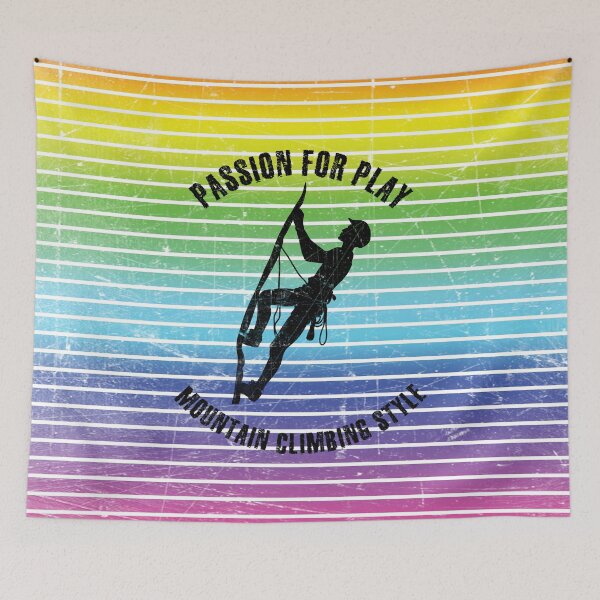 Item preview, Black silhouette of climber against the background of rainbow stripes designed and sold by HarridanCreates.