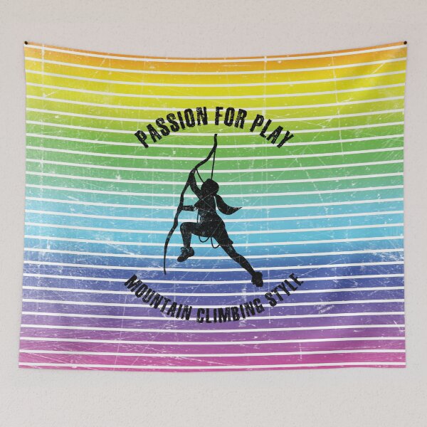 Item preview, Black silhouette of female climber against the background of rainbow stripes designed and sold by HarridanCreates.