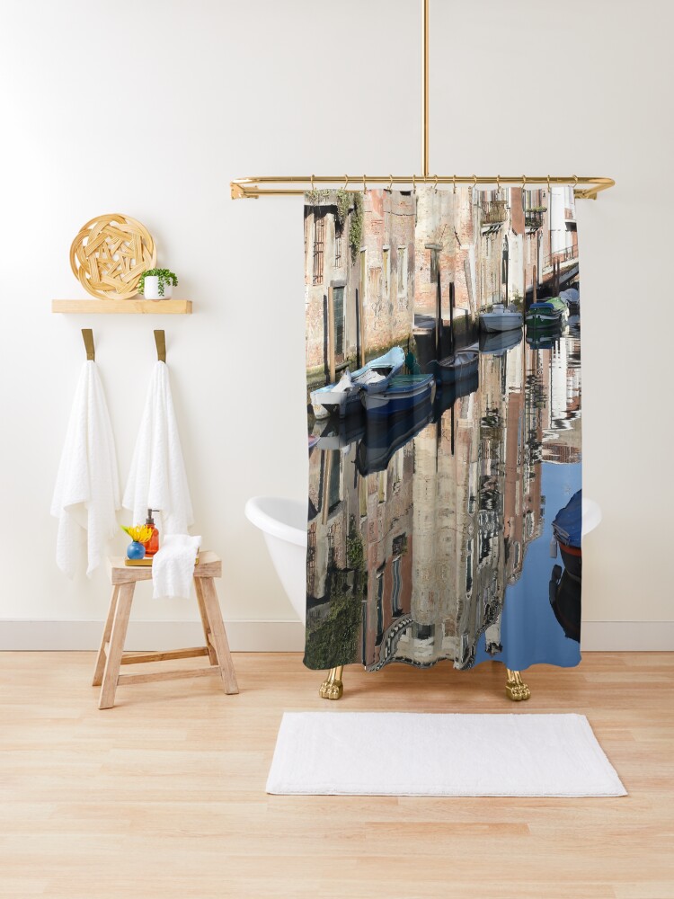 Thumbnail 1 of 5, Shower Curtain, Parking on the Canal, Venice, Italy designed and sold by KarenEspig.