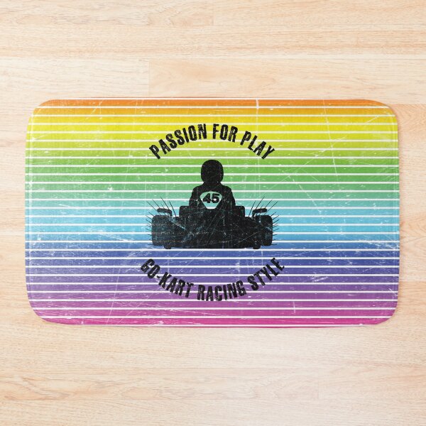 Item preview, Black silhouette of a go-kart against the background of rainbow stripes designed and sold by HarridanCreates.