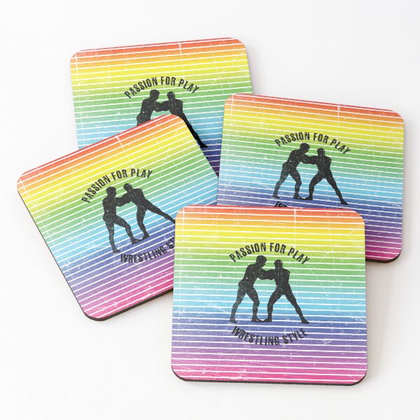 Item preview, Black silhouette of fighting wrestlers against the background of rainbow stripes designed and sold by HarridanCreates.