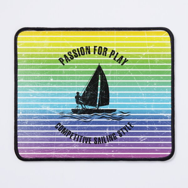 Item preview, Black silhouette of a competitive sailor against the background of rainbow stripes designed and sold by HarridanCreates.