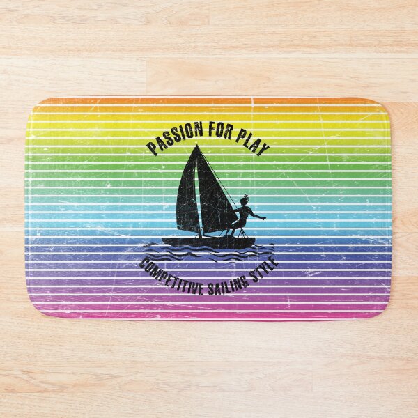 Item preview, Black silhouette of a female competitive sailor against the background of rainbow stripes designed and sold by HarridanCreates.