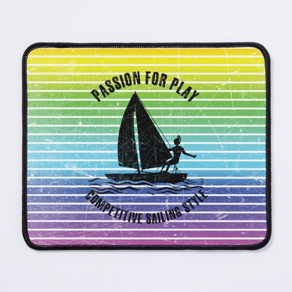 Item preview, Black silhouette of a female competitive sailor against the background of rainbow stripes designed and sold by HarridanCreates.