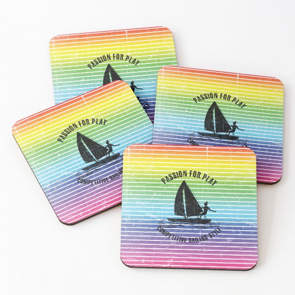 Item preview, Black silhouette of a female competitive sailor against the background of rainbow stripes designed and sold by HarridanCreates.