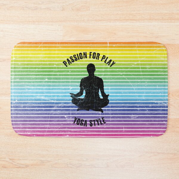 Item preview, Black silhouette of a man practicing yoga against the background of rainbow stripes designed and sold by HarridanCreates.