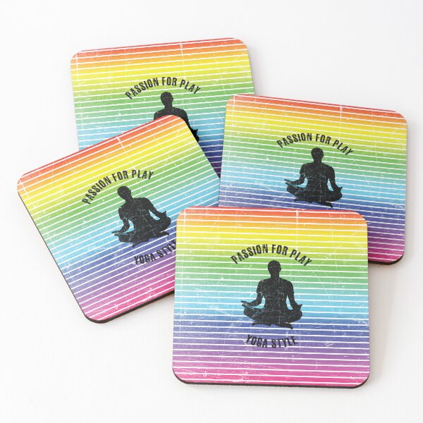 Item preview, Black silhouette of a man practicing yoga against the background of rainbow stripes designed and sold by HarridanCreates.