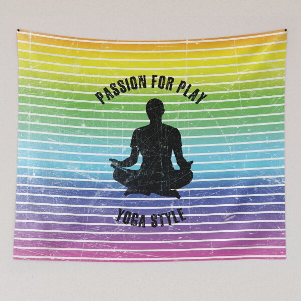 Item preview, Black silhouette of a man practicing yoga against the background of rainbow stripes designed and sold by HarridanCreates.