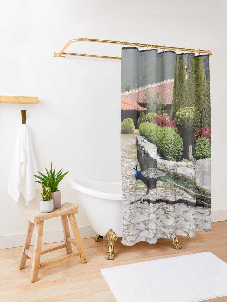 Thumbnail 3 of 5, Shower Curtain, Saint Naum Peacock in the Gardens, North Macedonia designed and sold by KarenEspig.