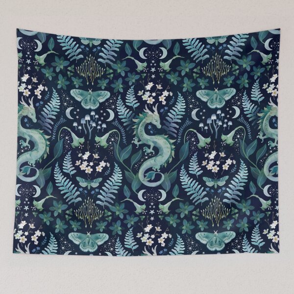 Item preview, Mystic woodland dragon in green and blue watercolour designed and sold by adenaJ.