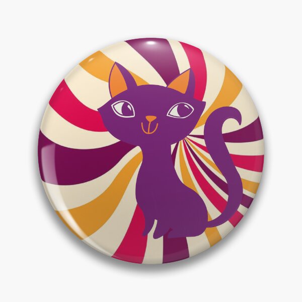 Item preview, Groovy curvy tail purple cat on retro wavy lines designed and sold by BritishDelights.