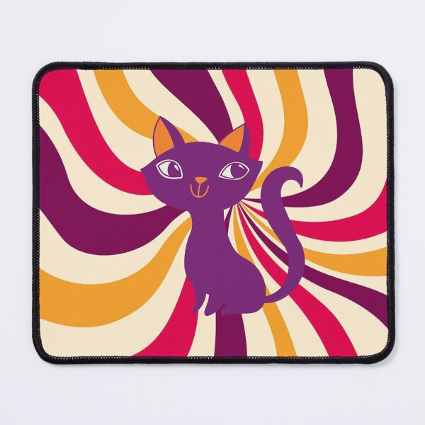 Item preview, Groovy curvy tail purple cat on retro wavy lines designed and sold by BritishDelights.
