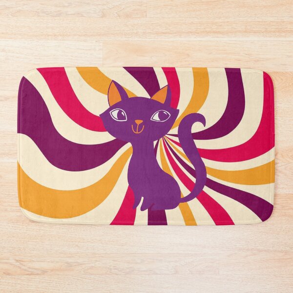 Item preview, Groovy curvy tail purple cat on retro wavy lines designed and sold by BritishDelights.