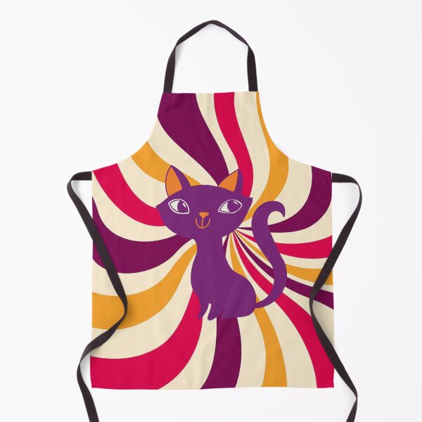 Item preview, Groovy curvy tail purple cat on retro wavy lines designed and sold by BritishDelights.