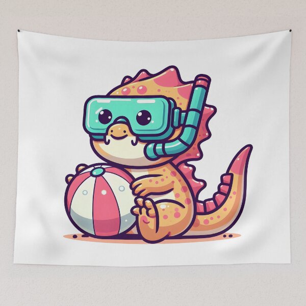 Item preview, Kawaii Bubbly Basilisk With A Beach Ball Wearing A Snorkel designed and sold by CanvasCutie.