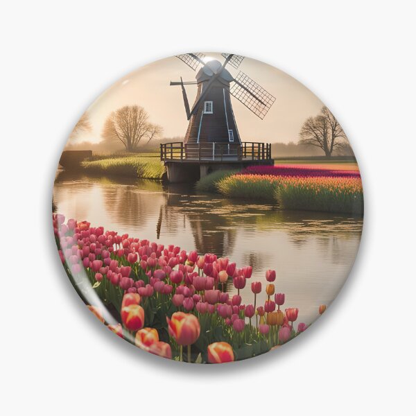 Item preview, Norfolk Spring: A Tapestry of Tulips, Streams, and Timeless Windmills designed and sold by Nature Canvas Creations.