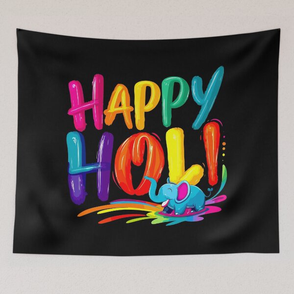 Item preview, Elephantine Celebration: 'Happy Holi' with a Joyous Elephant and Vivid Strokes designed and sold by FebricFusion.