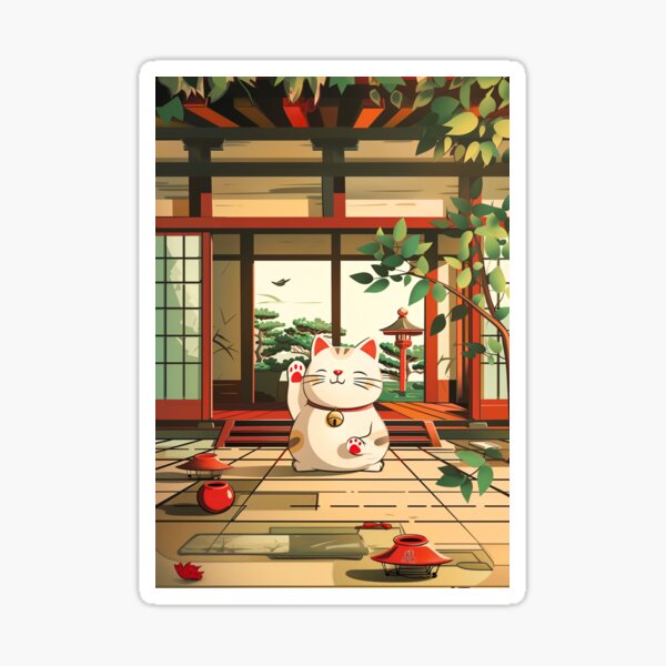 Vista previa del artículo con la obra «Ilustración del gato afortunado japonés Zen», diseñado y vendido por SimEdd92.