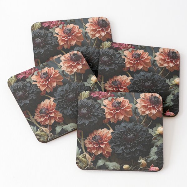 Item preview, Black & Salmon Dahlias  designed and sold by MichelleD73.