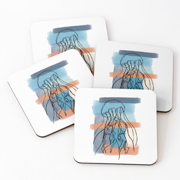 Item preview, Jellyfish Line Art Blue and Orange  designed and sold by delightbynaomi.