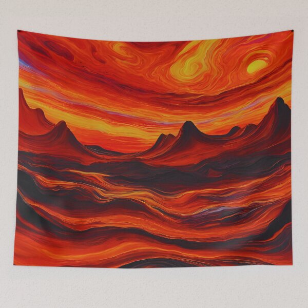 Item preview, Otherworldly Landscape Art Print | Swirling Orange and Red Scene designed and sold by colorvisionart.