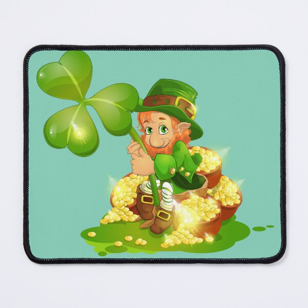 Item preview, Saint Patrick's Day A bearded leprechaun in a hat with a clover sits on gold designed and sold by JaroDesign2023.