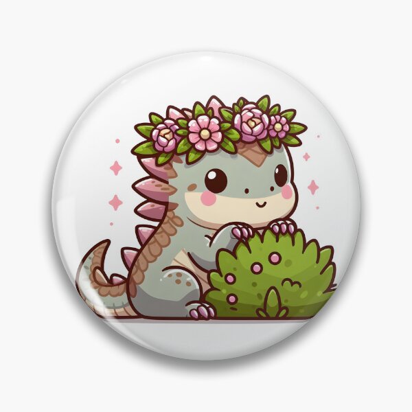 Item preview, Kawaii Bashful Basilisk With A Flower Crown designed and sold by CanvasCutie.