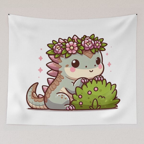 Item preview, Kawaii Bashful Basilisk With A Flower Crown designed and sold by CanvasCutie.