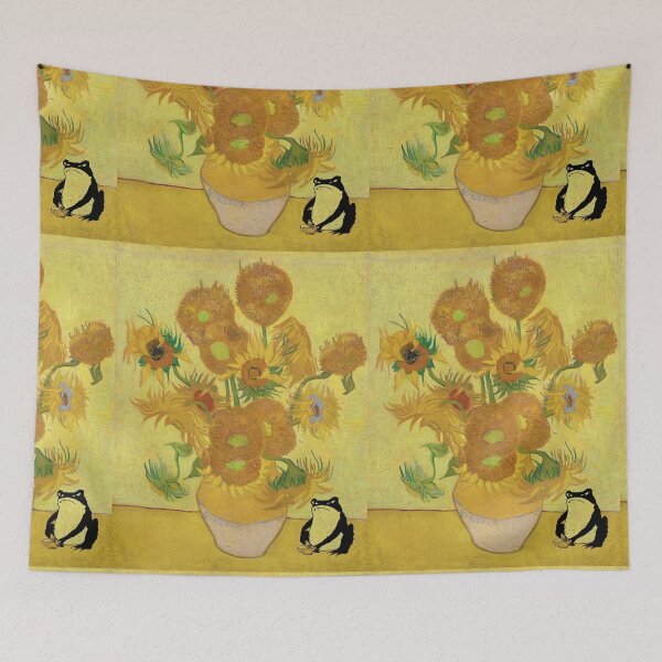 Item preview, Grump Among Blooms: Van Goghs Sunflowers Meet Hojis Frog designed and sold by EmeraldeaArt.