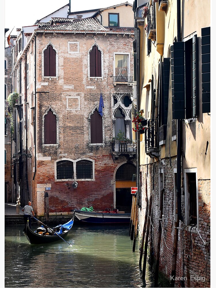 Thumbnail 2 of 2, Art Board Print, Gondolier in the secret canals of Venice, Italy designed and sold by KarenEspig.