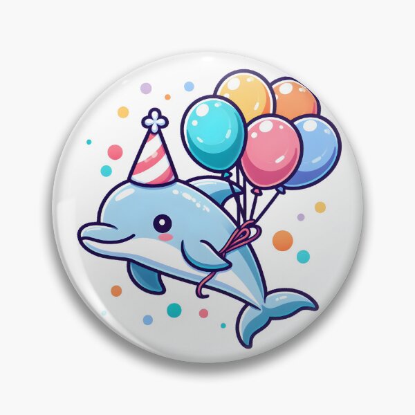 Item preview, Kawaii Dolphin With A Party Hat And A Bunch Of Colorful Balloons Flying With Balloons designed and sold by CanvasCutie.