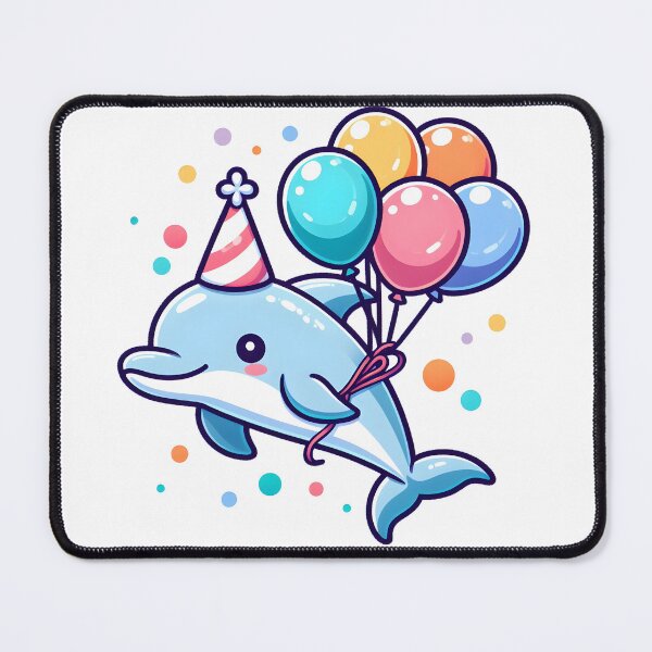 Item preview, Kawaii Dolphin With A Party Hat And A Bunch Of Colorful Balloons Flying With Balloons designed and sold by CanvasCutie.