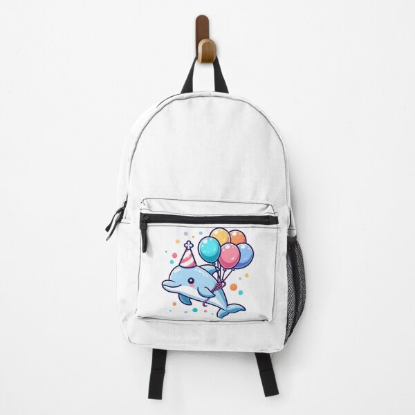 Item preview, Kawaii Dolphin With A Party Hat And A Bunch Of Colorful Balloons Flying With Balloons designed and sold by CanvasCutie.