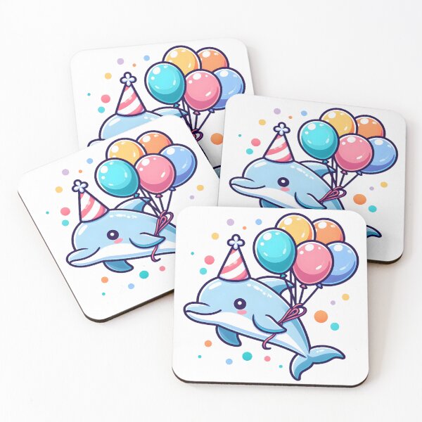 Item preview, Kawaii Dolphin With A Party Hat And A Bunch Of Colorful Balloons Flying With Balloons designed and sold by CanvasCutie.