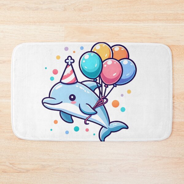Item preview, Kawaii Dolphin With A Party Hat And A Bunch Of Colorful Balloons Flying With Balloons designed and sold by CanvasCutie.