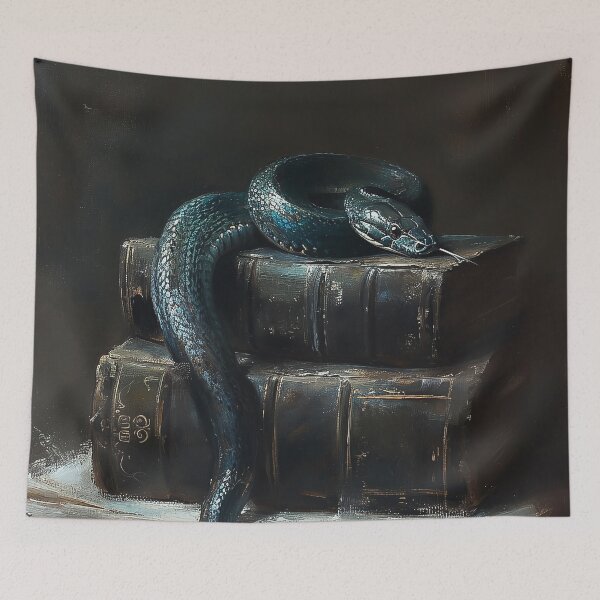 Item preview, Black snake and antique books - dark academia aesthetic oil painting magic wizard witchy goth girl designed and sold by Fantasy Cache.