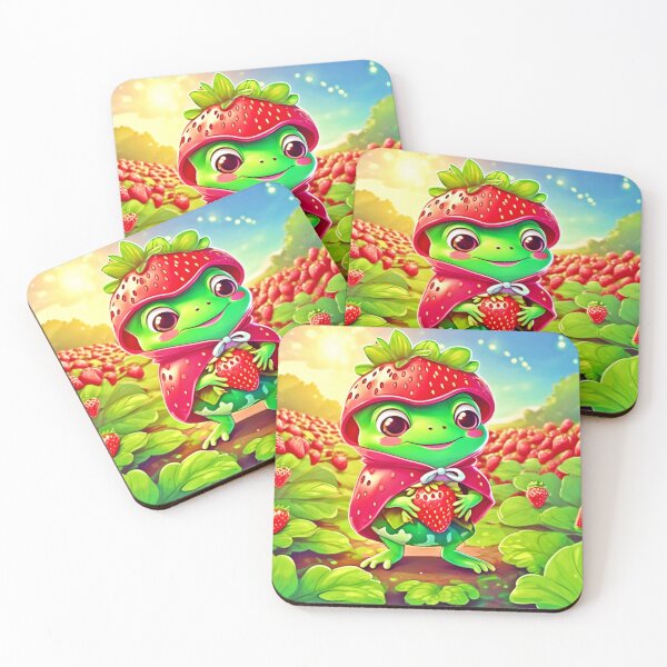 Aperçu de l'œuvre Grenouille aux fraises : adorable dessin animé Chibi créée et vendue par Health And Fitness Posts e-Store.