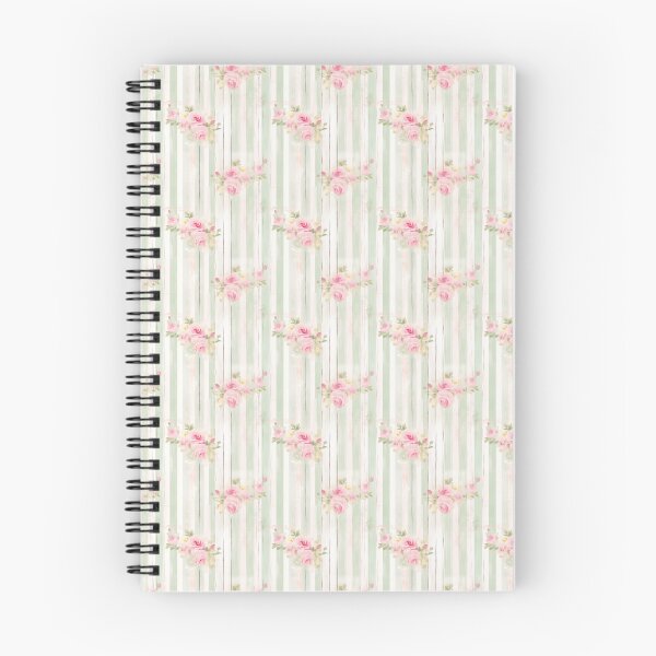 Item preview, Vintage Antique Pink Roses and Mint Green Distressed vertical Stripped Lines  designed and sold by LouieVanille.