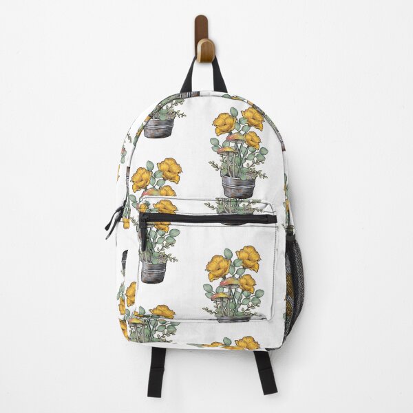 Item preview, Yellow Poppies and Mushrooms in Old Fashioned Wash Tub Digital Art Illustration designed and sold by JoyfulWhimsy.