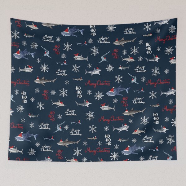 Item preview, MERRY CHRISTMAS FROM SHARKS-navy blue designed and sold by BEATRIZ ABAITUA.