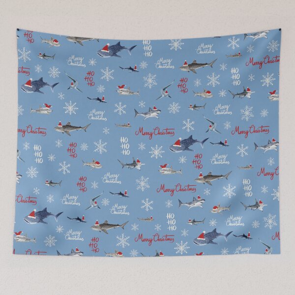 Item preview, MERRY CHRISTMAS FROM SHARKS-light blue designed and sold by BEATRIZ ABAITUA.