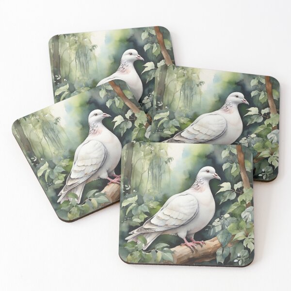 Item preview, Pigeon in green forest watercolor painting  designed and sold by shokA Design.