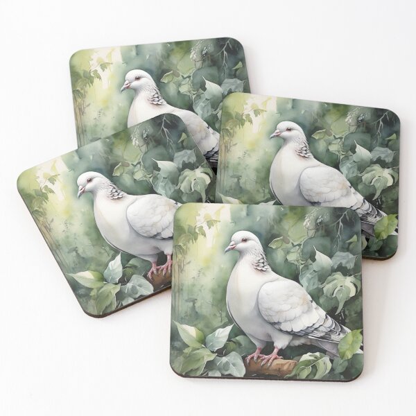 Item preview, Pigeon in green forest watercolor painting  designed and sold by shokA Design.