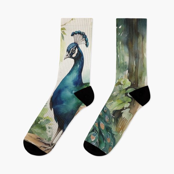 Item preview, Peacock in green forest watercolor painting  designed and sold by shokA Design.