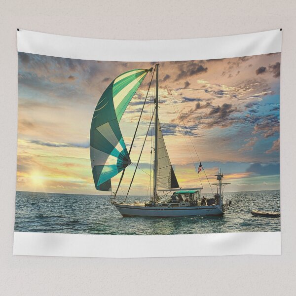 Item preview, Downwind sailing with spinnaker at sunset designed and sold by Sailmates Reflections.