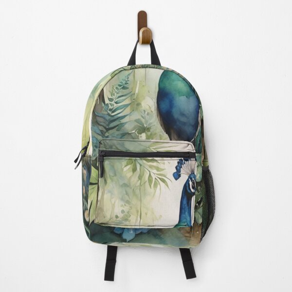 Item preview, Peacock in green forest watercolor painting  designed and sold by shokA Design.