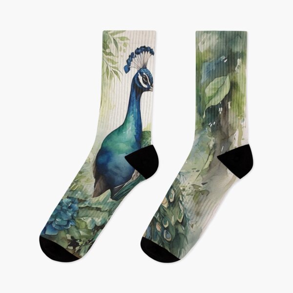 Item preview, Peacock in green forest watercolor painting  designed and sold by shokA Design.
