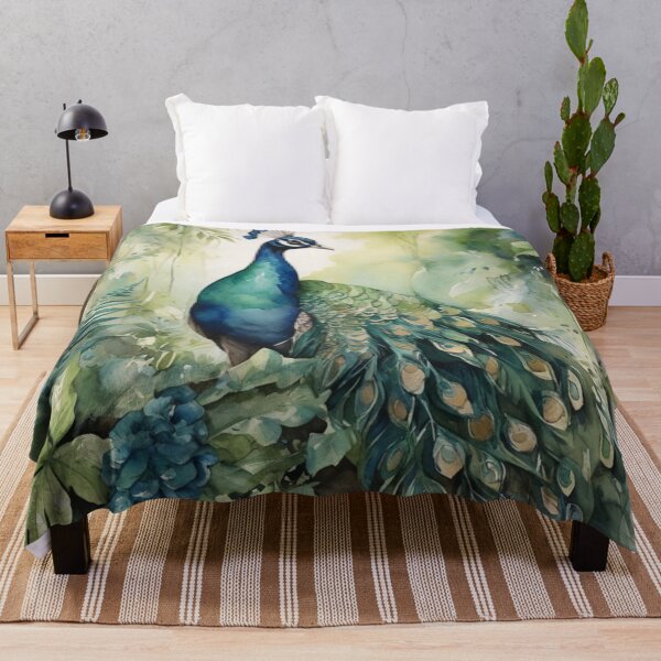 Artikelvorschau, Pfau in der Aquarellmalerei des grünen Waldes entworfen und verkauft von shokA Design.