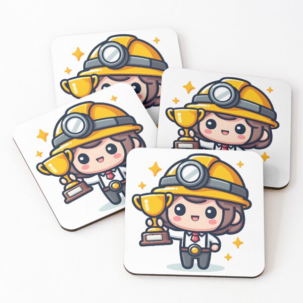 Item preview, Kawaii Miner With A Trophy And A Safety Helmet designed and sold by CanvasCutie.